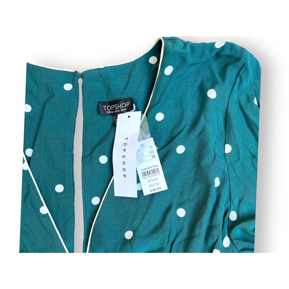 TopShop Polka Dot Rusched Mini Dress | Sz 10, Green & White | NWT $75 - Picture 5 of 12